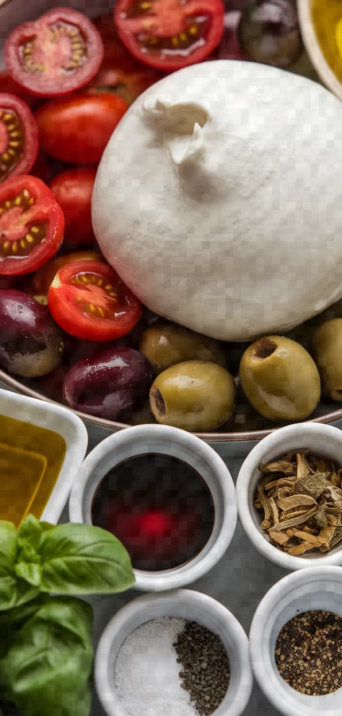 Ingredients photo for Burrata With Warm Tomatoes Olives Recipe