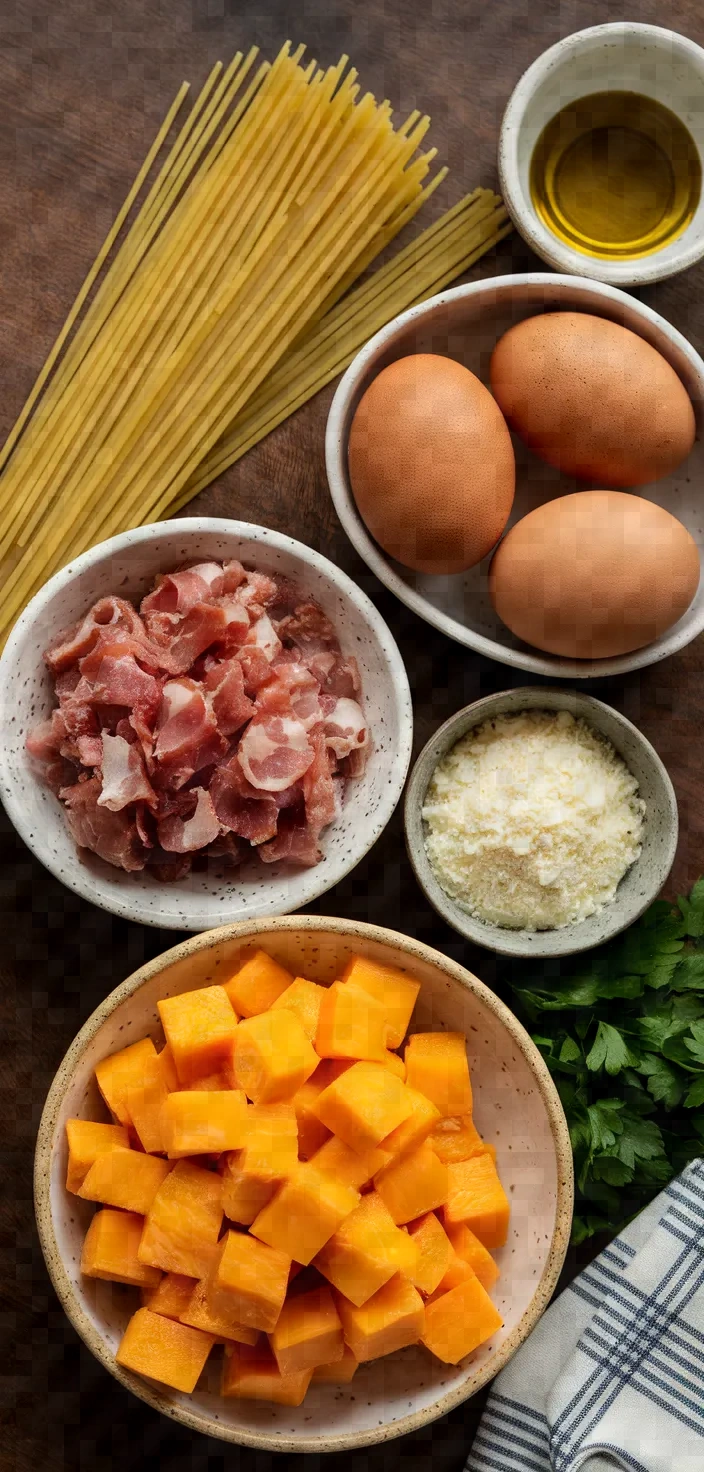 Ingredients photo for Butternut Squash Carbonara Pasta Recipe