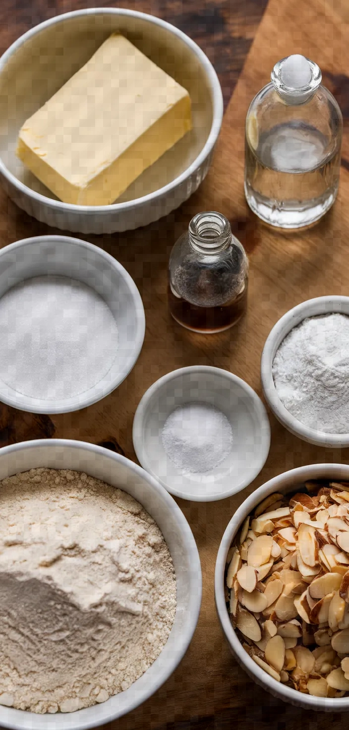 Ingredients photo for Buttery Toasted Almond Crescent Cookies Recipe