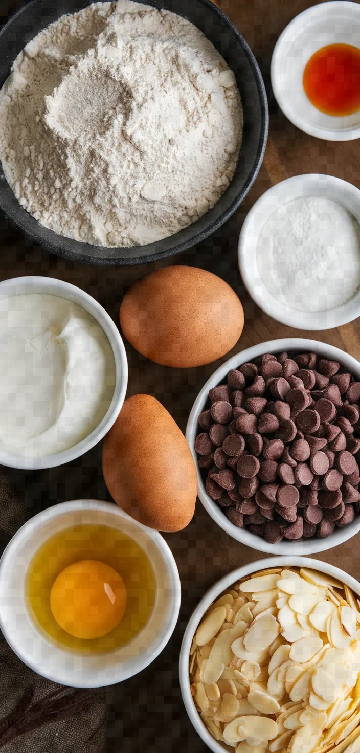 Ingredients photo for Chocolate Chip Almond Bundt Cake Recipe