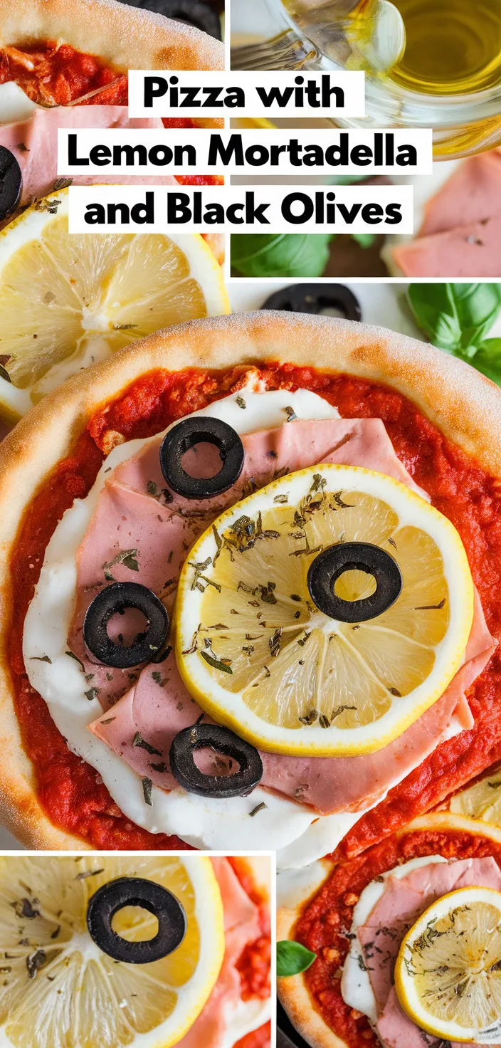 A photo of Pizza With Lemon Mortadella And Black Olives Recipe