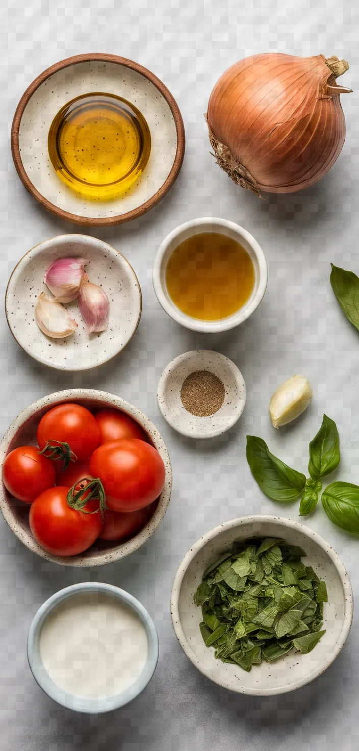 Ingredients photo for Creamy Tomato Basil Soup Recipe