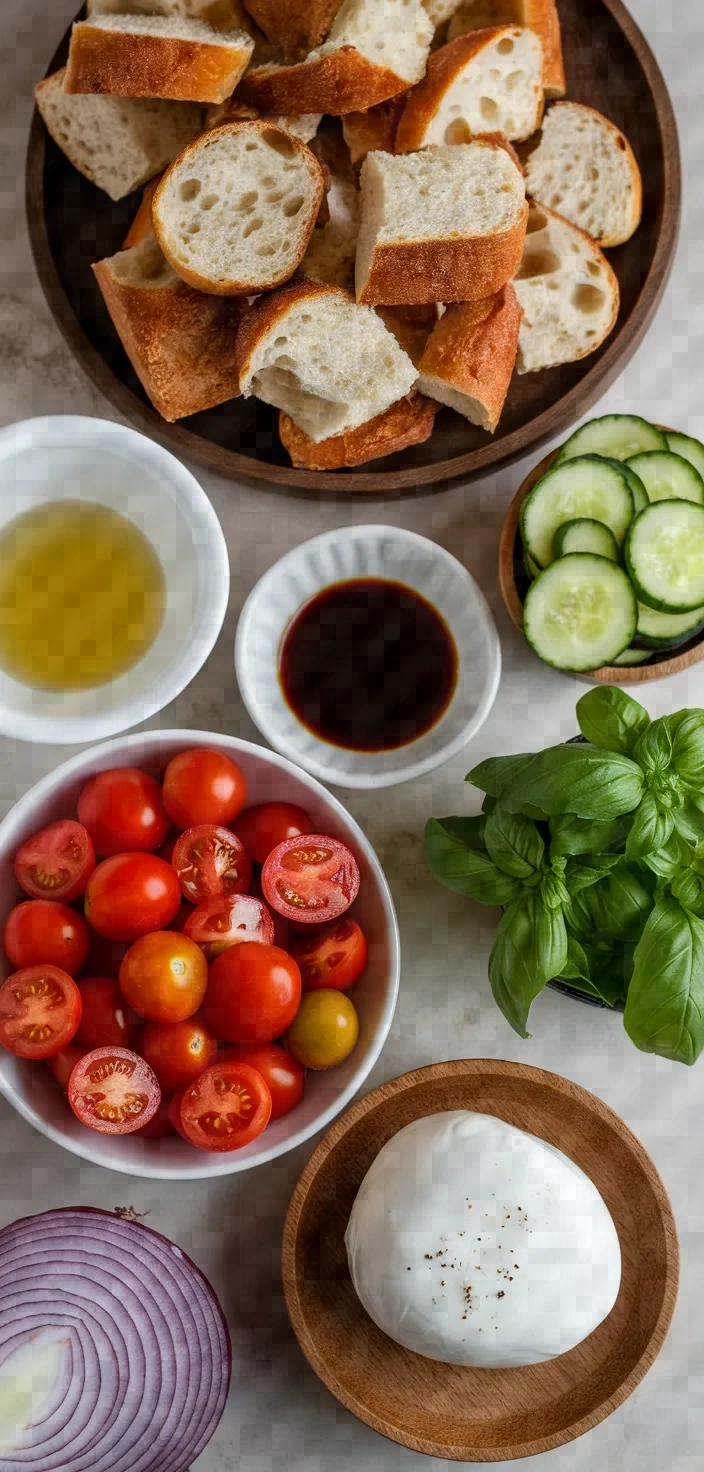 Ingredients photo for Panzanella Salad With Burrata Cheese Recipe