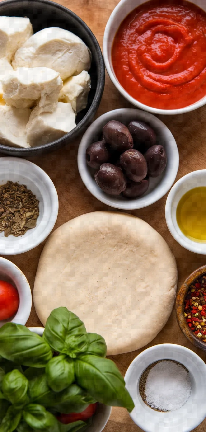 Ingredients photo for Pizza With Lemon Mortadella And Black Olives Recipe