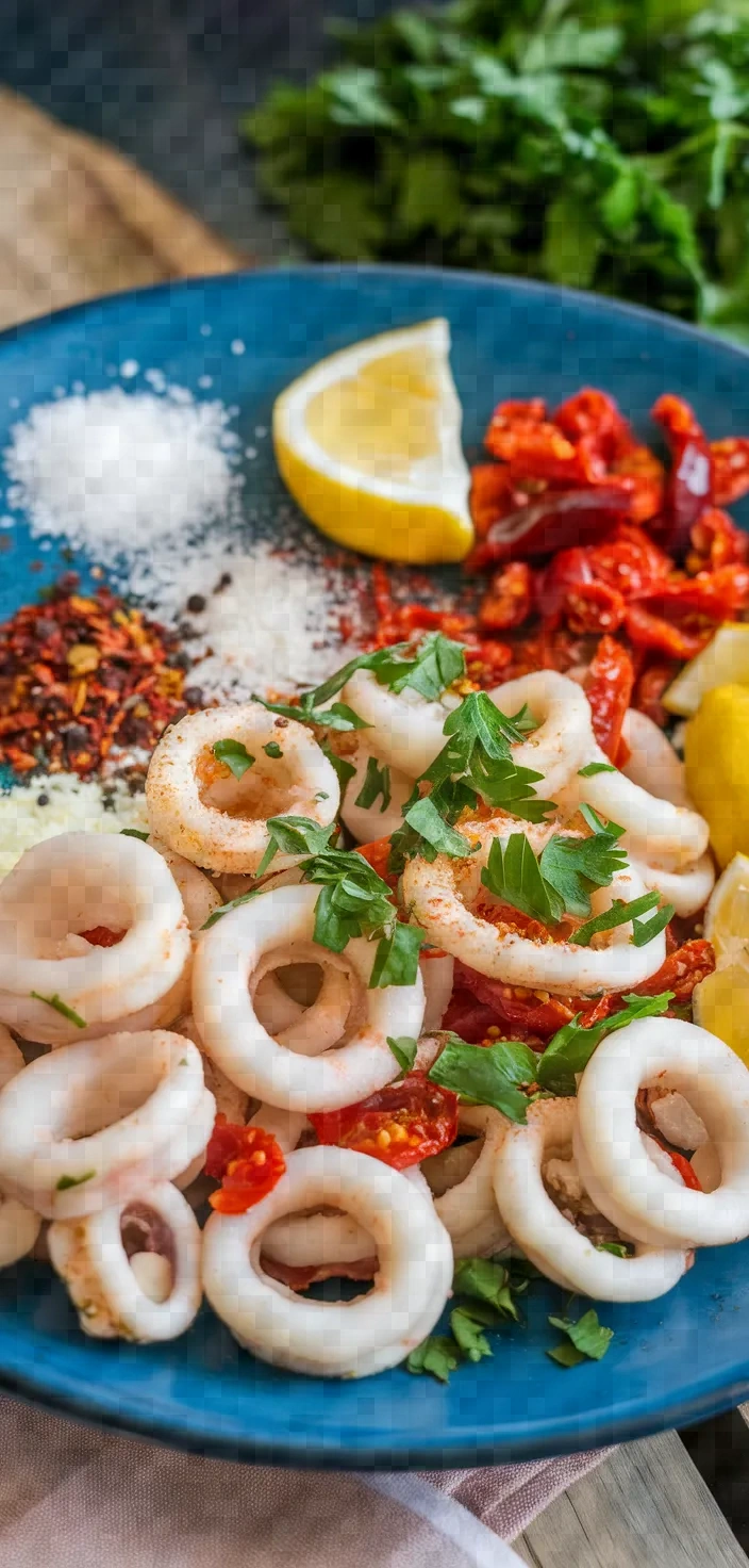 Ingredients photo for Calamari With Sun Dried Tomatoes Olives Recipe