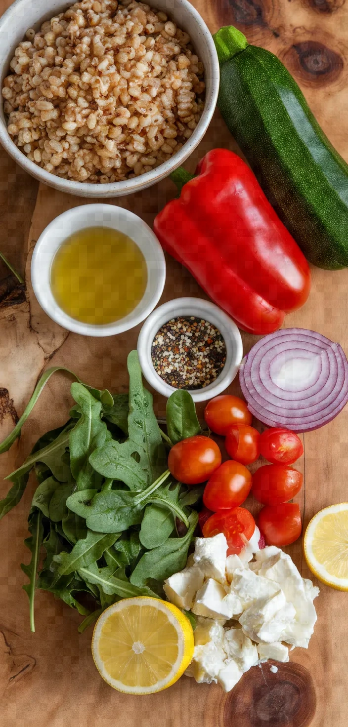 Ingredients photo for Farro Salad With Roasted Vegetables Recipe