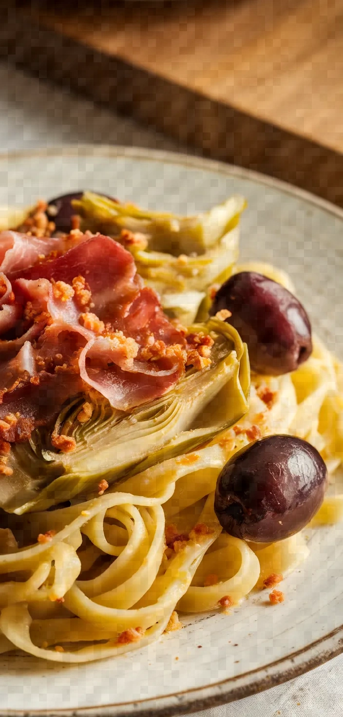 Pasta With Fresh Artichokes Olives Guanciale Recipe