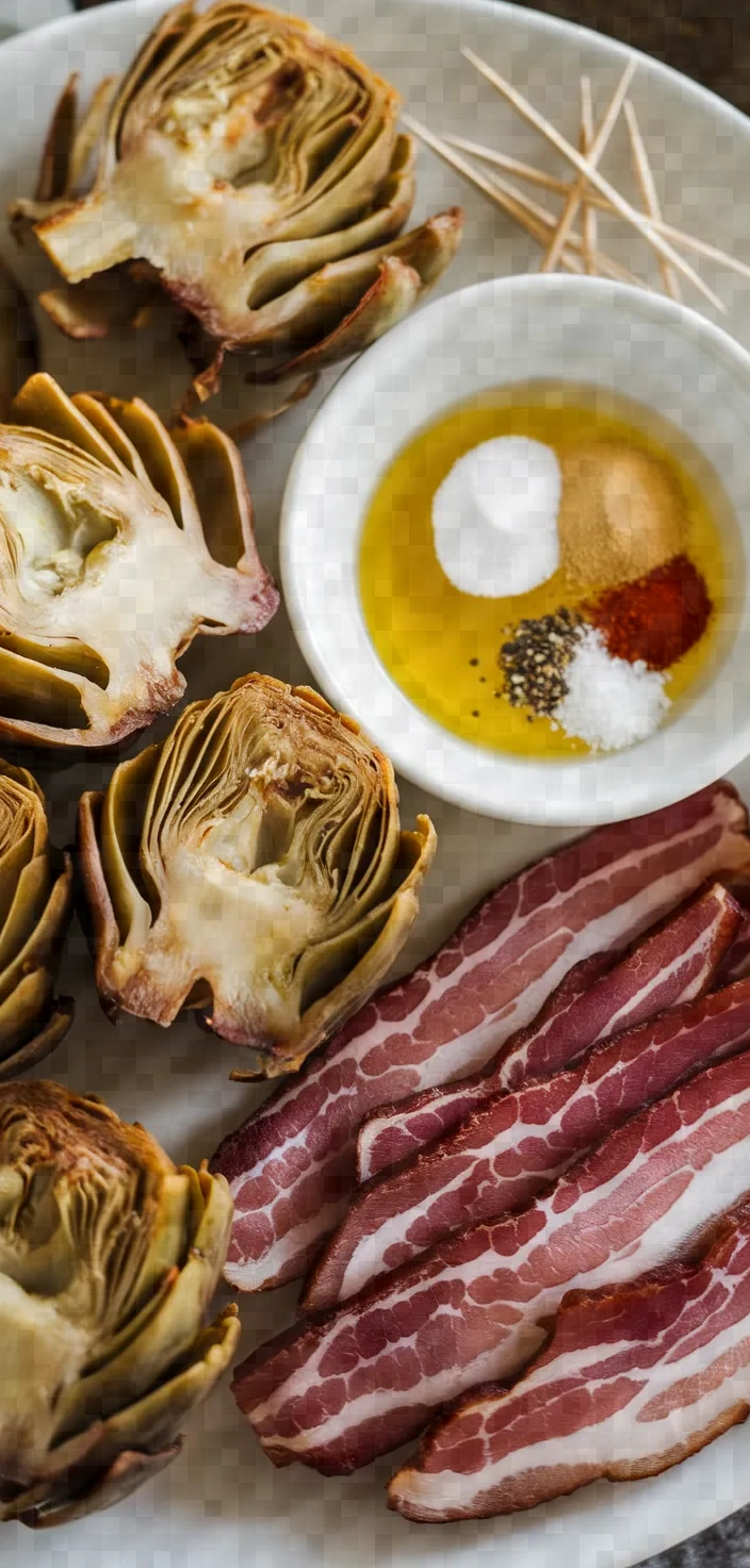 Ingredients photo for Bacon Wrapped Artichoke Hearts Recipe