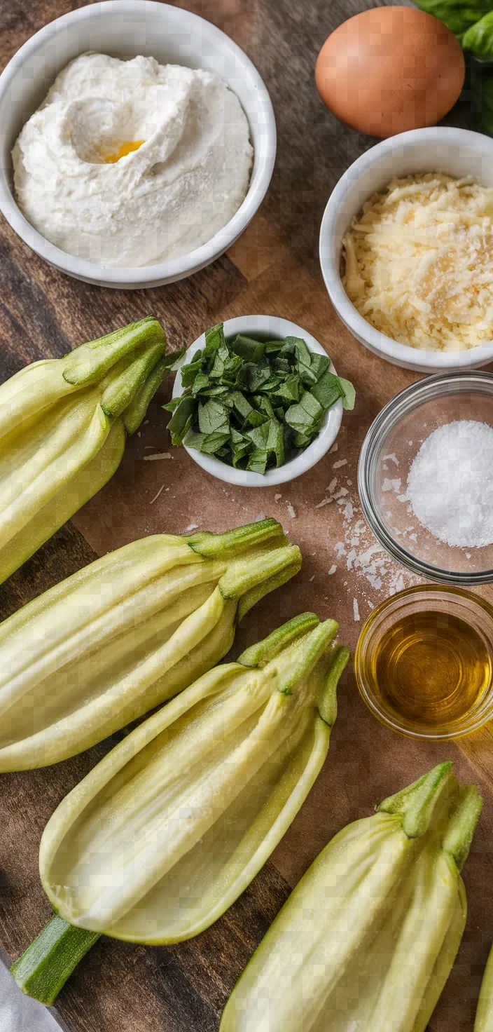 Ingredients photo for Baked Ricotta Stuffed Zucchini Flowers Recipe