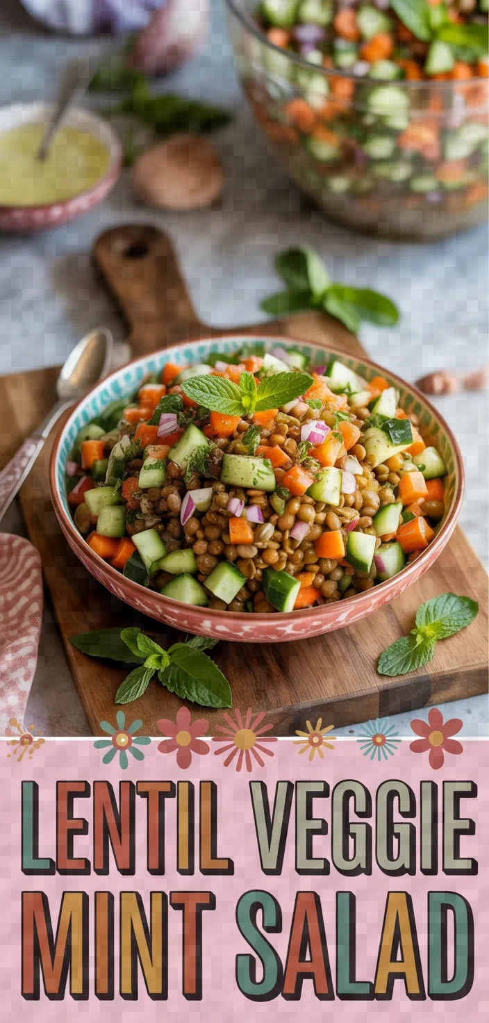 A photo of Lentil Salad With Diced Veggies Mint Ginger Dressing Recipe