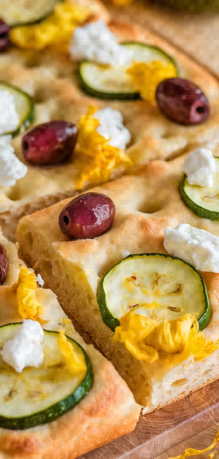 Focaccia With Zucchini Zucchini Blossoms Ricotta Cheese Olives Recipe