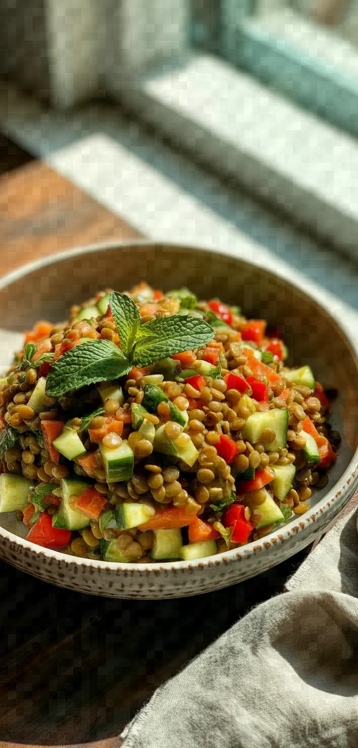 Lentil Salad With Diced Veggies Mint Ginger Dressing Recipe
