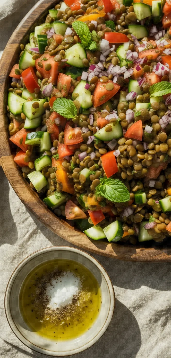 Ingredients photo for Lentil Salad With Diced Veggies Mint Ginger Dressing Recipe