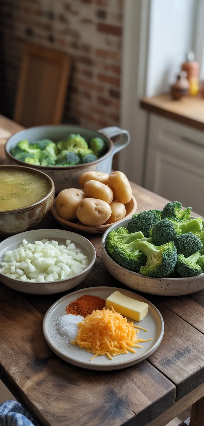 Ingredients photo for Cheddar Broccoli Potato Soup Recipe