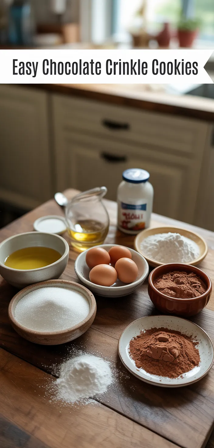Ingredients photo for Easy Chocolate Crinkle Cookies Recipe