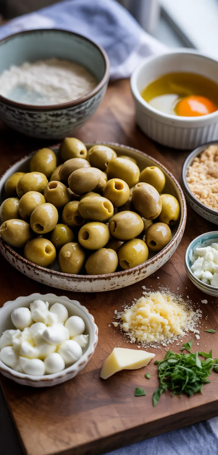 Ingredients photo for Fried Olives Stuffed With Cheeses And Herbs Recipe