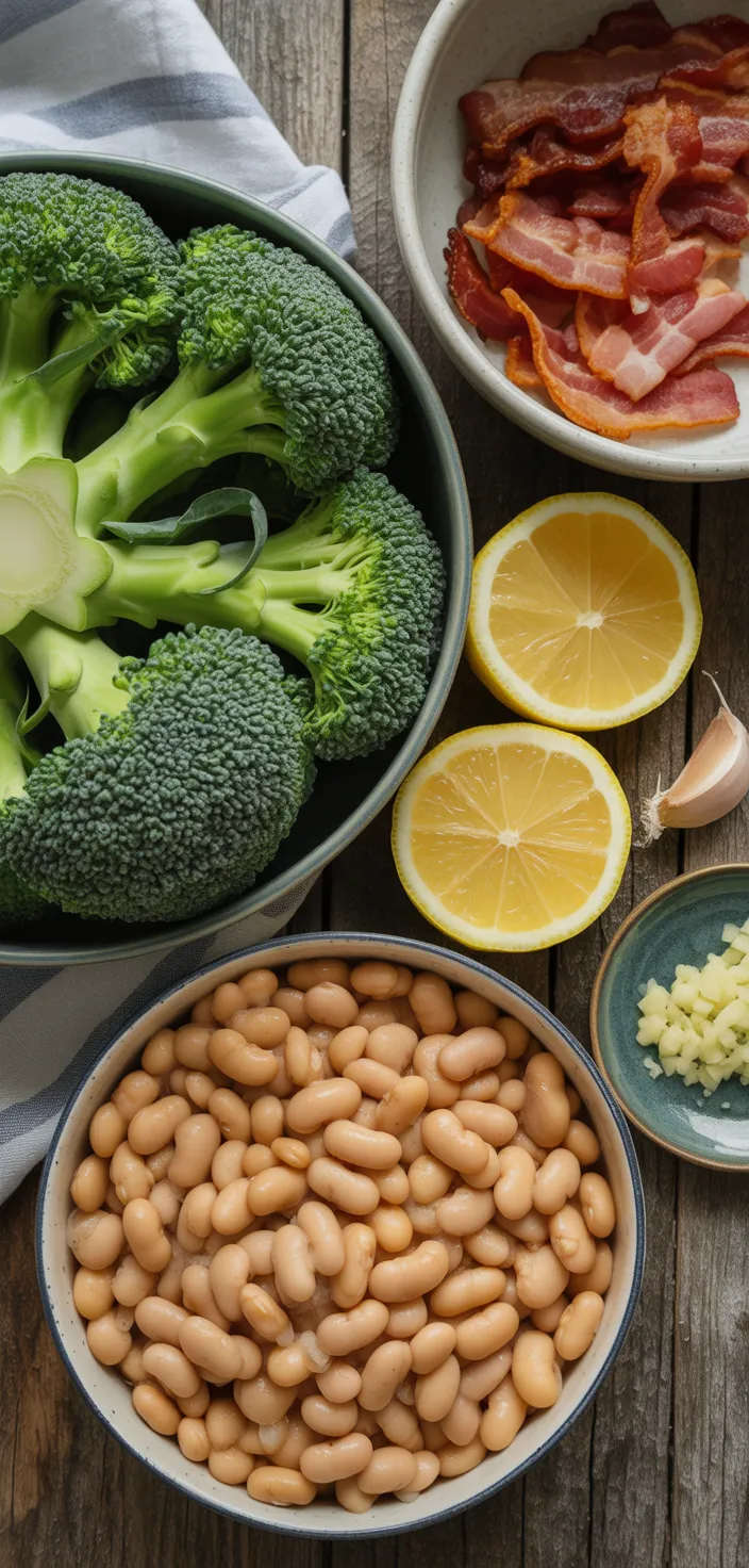 Ingredients photo for Lemon Broccoli With Beans & Bacon: Easy Great Northern Beans Recipe!
