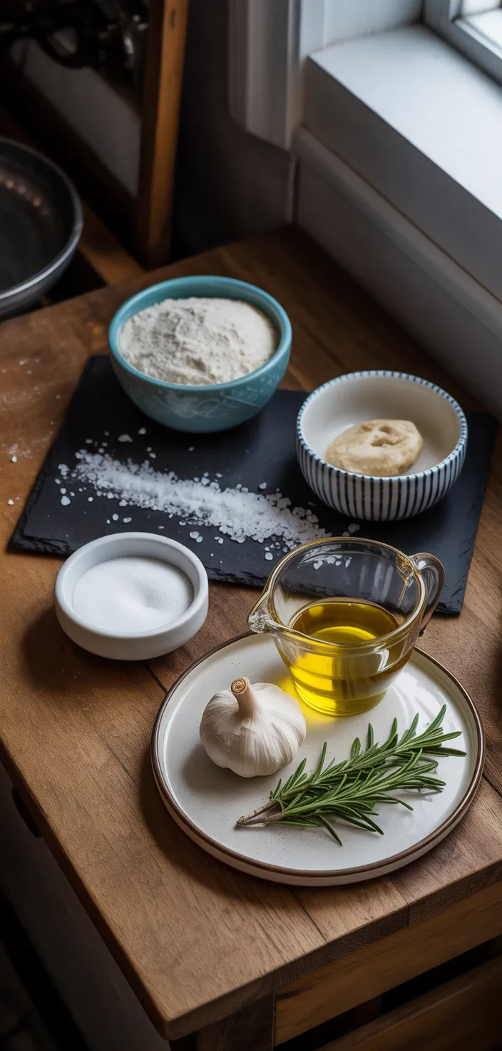 Ingredients photo for Roasted Garlic And Rosemary Focaccia Recipe