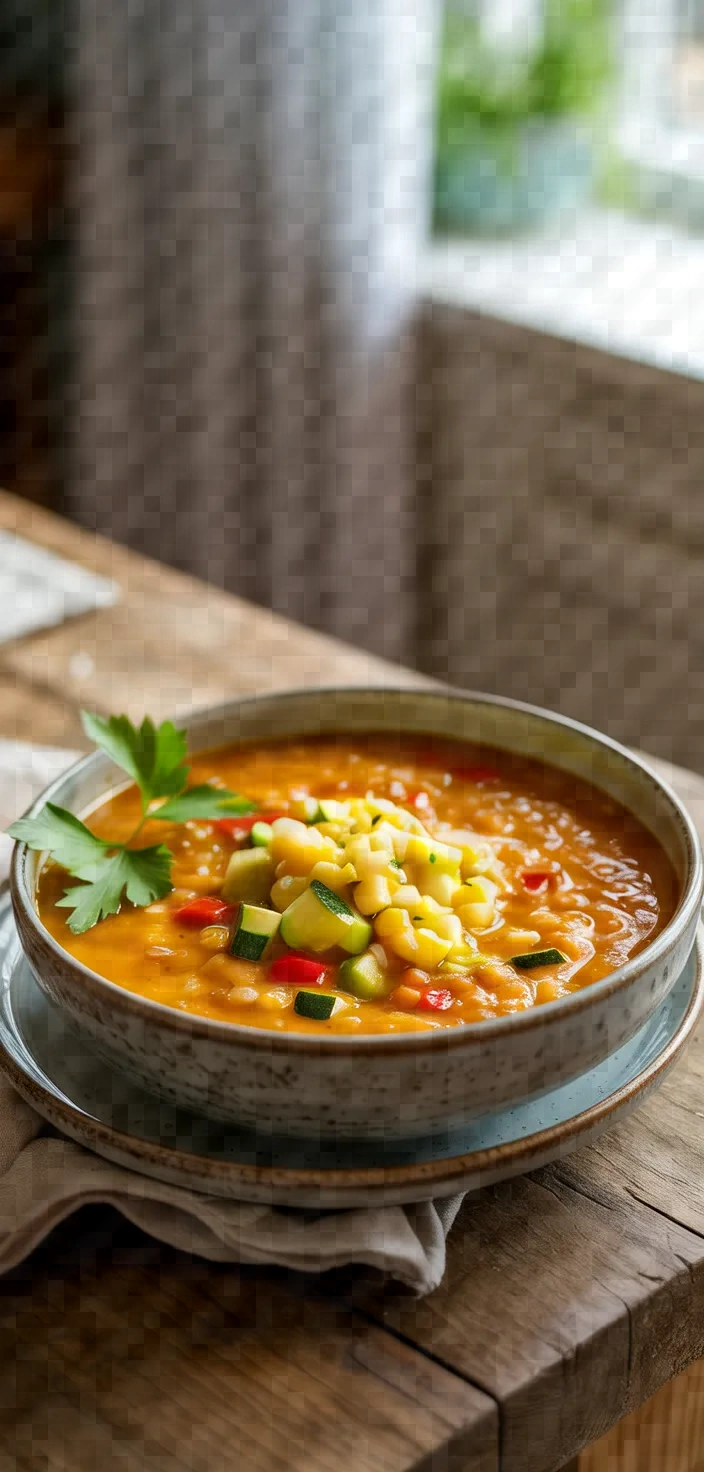 Roasted Red Pepper Red Lentil Soup With Zucchini Corn Relish Recipe