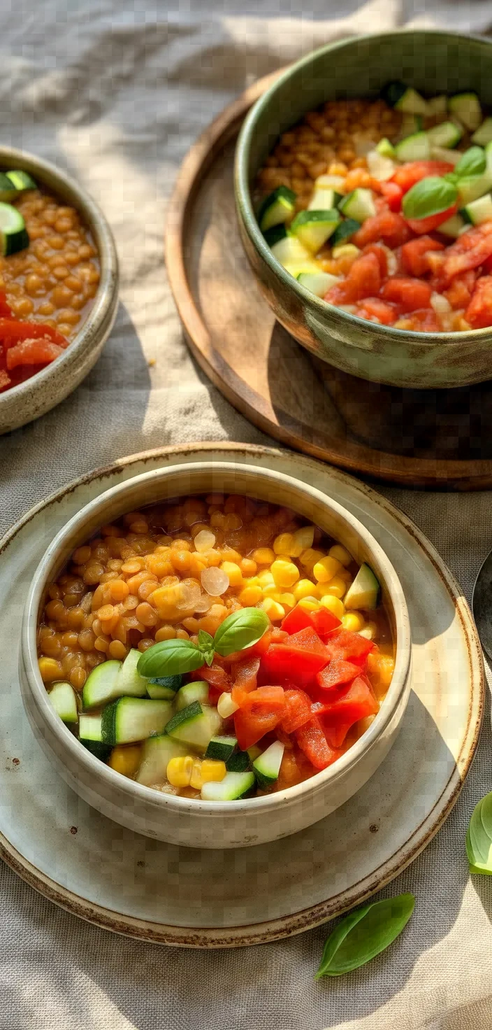 Ingredients photo for Roasted Red Pepper Red Lentil Soup With Zucchini Corn Relish Recipe