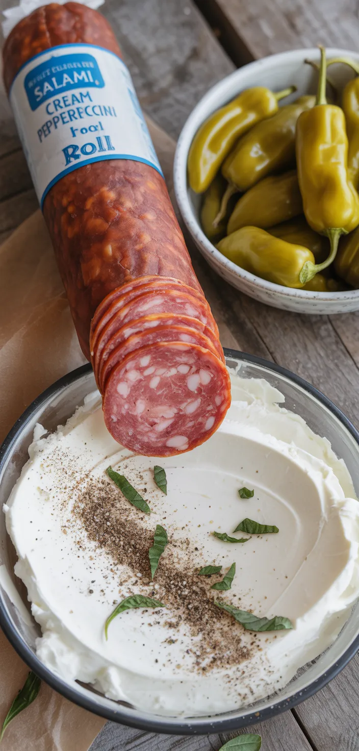 Ingredients photo for Salami, Cream Cheese, And Pepperoncini Roll Recipe
