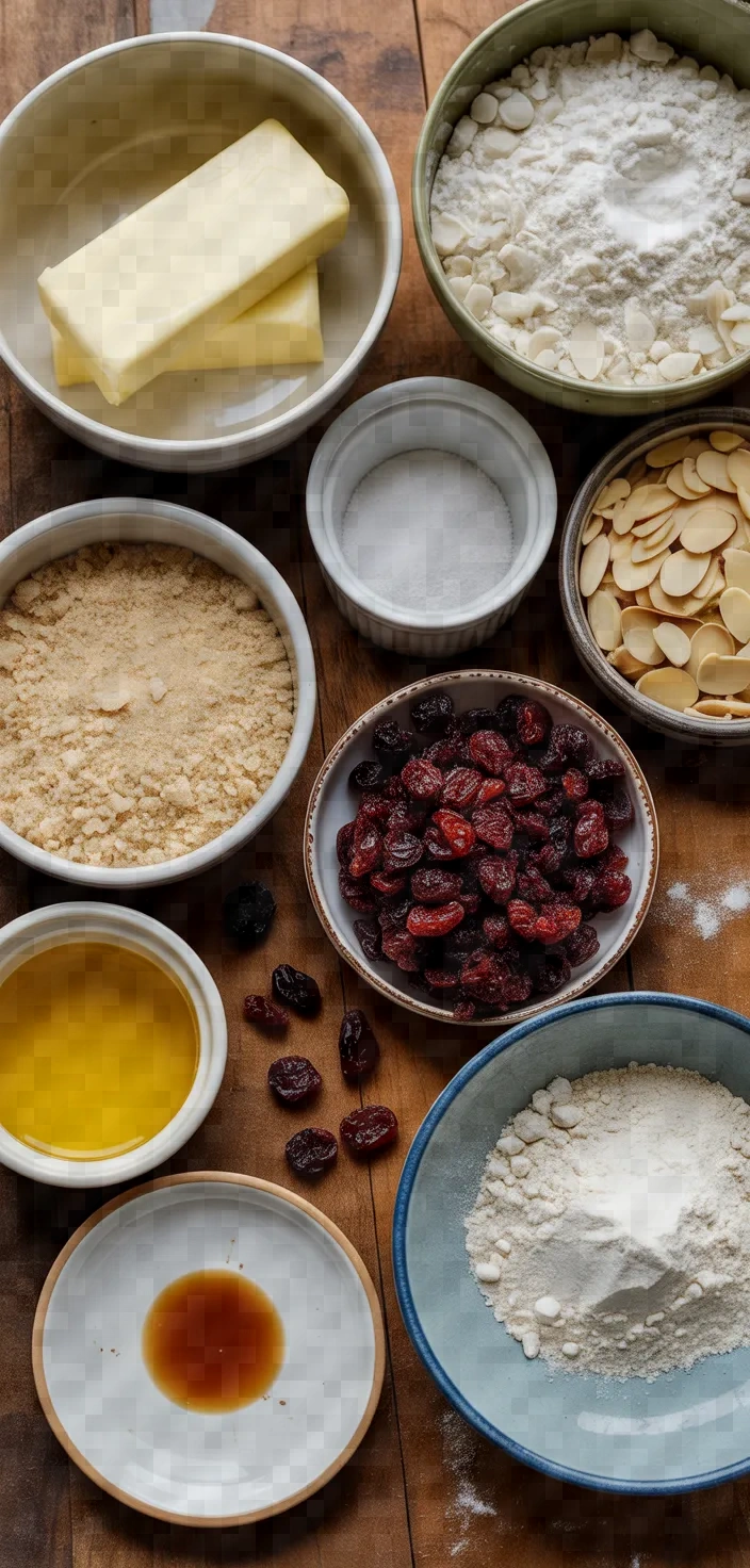 Ingredients photo for Shortbread Almond Cranberry Bars Recipe
