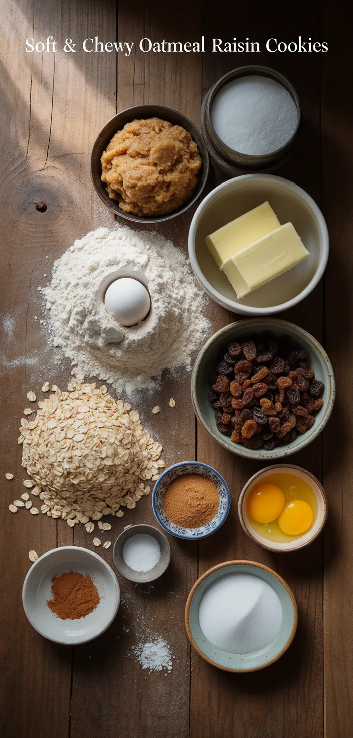 Ingredients photo for Soft & Chewy Oatmeal Raisin Cookies Recipe