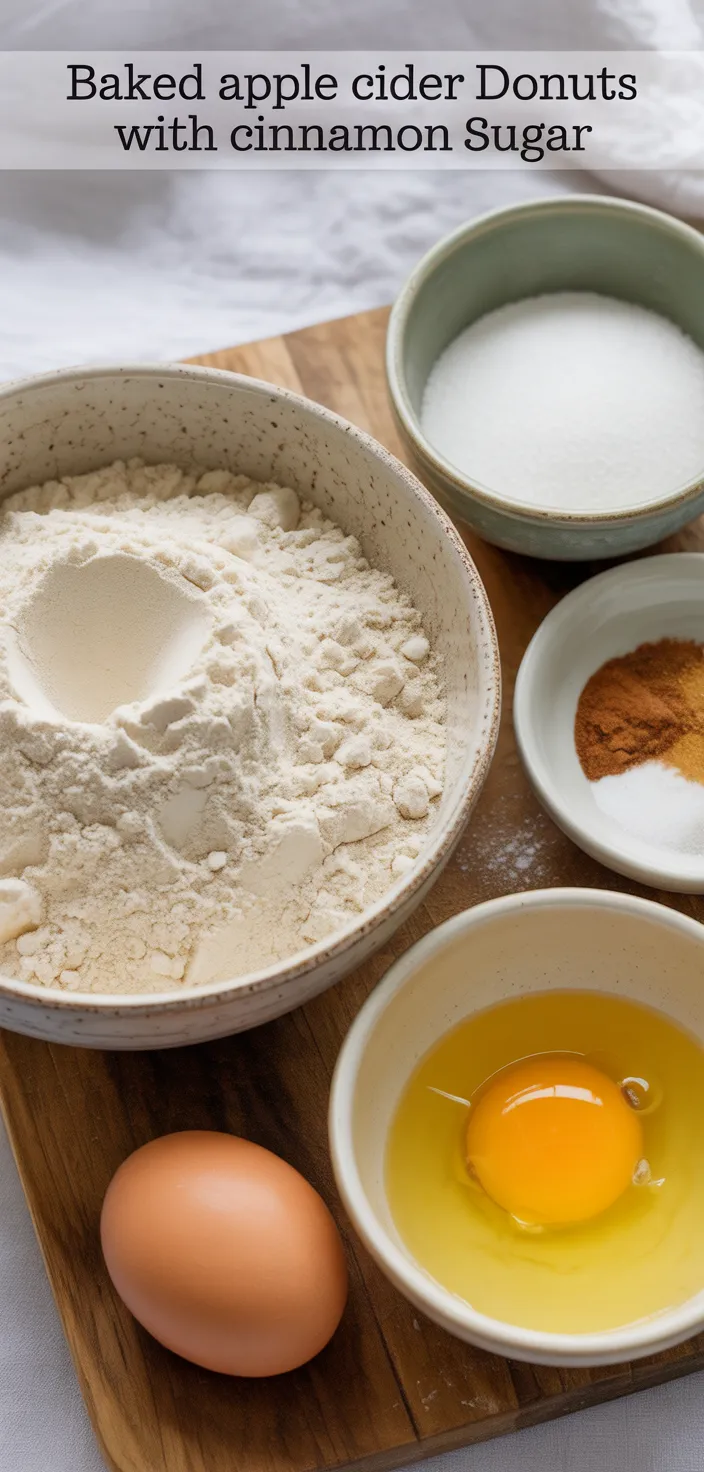 Ingredients photo for Baked Apple Cider Donuts With Cinnamon Sugar Recipe