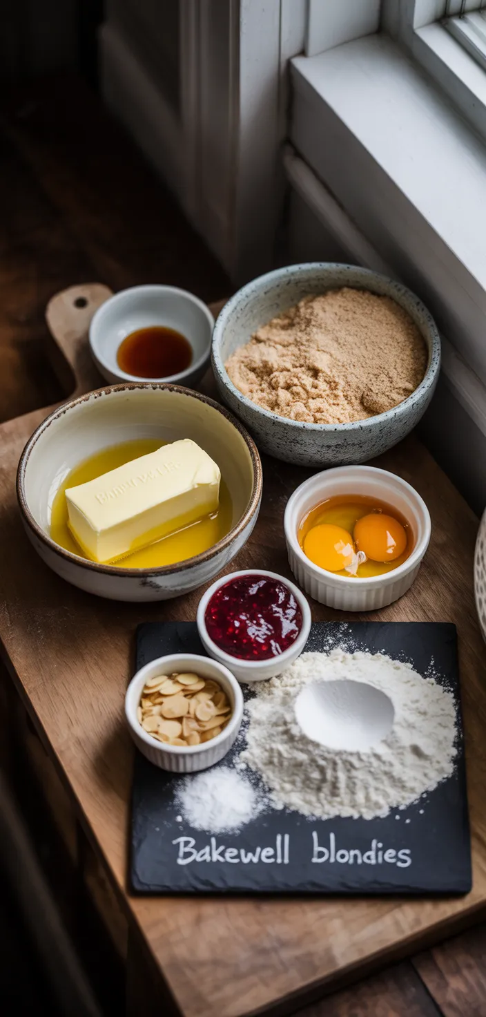 Ingredients photo for Bakewell Blondies!  Recipe