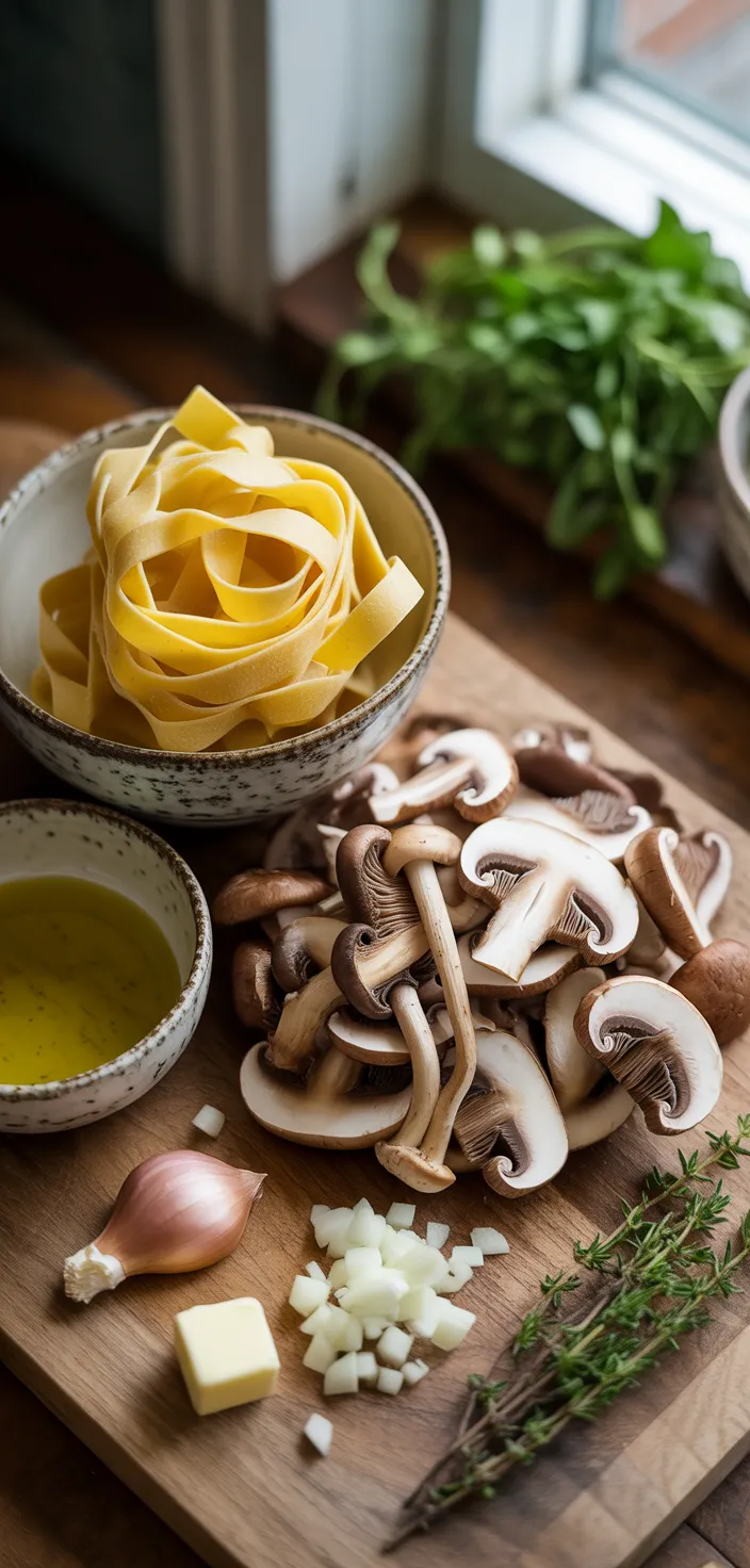 Ingredients photo for Caramelized Wild Mushroom Pappardelle Pasta Recipe