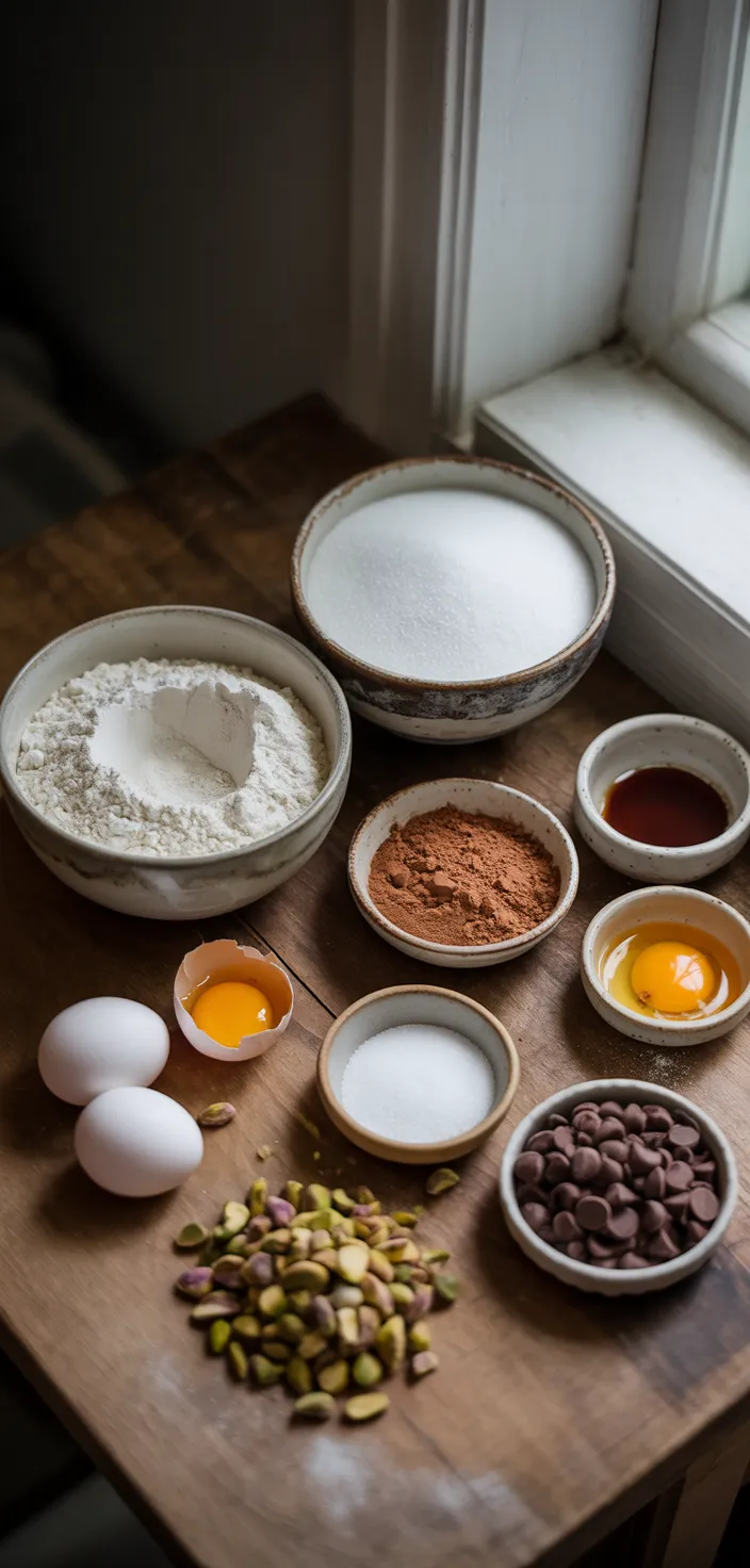 Ingredients photo for Chocolate Pistachio Biscotti Recipe