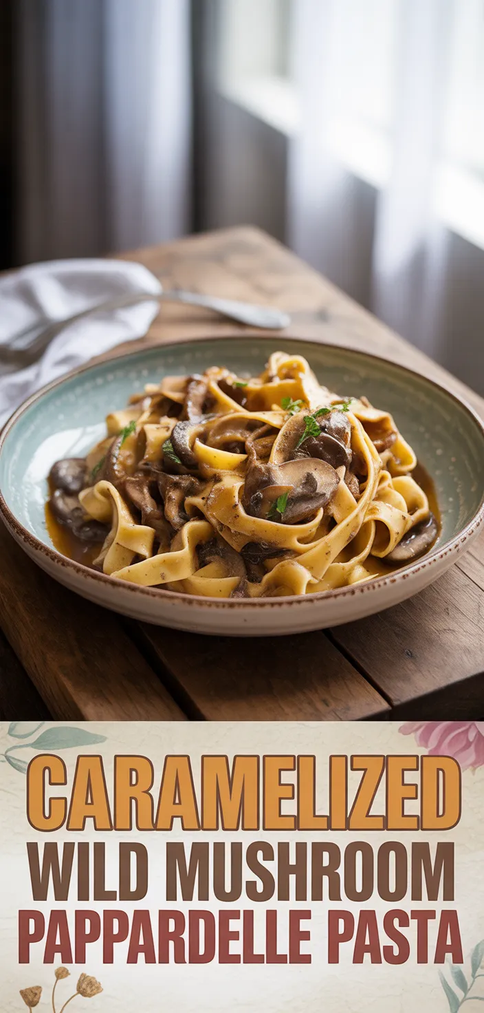 A photo of Caramelized Wild Mushroom Pappardelle Pasta Recipe