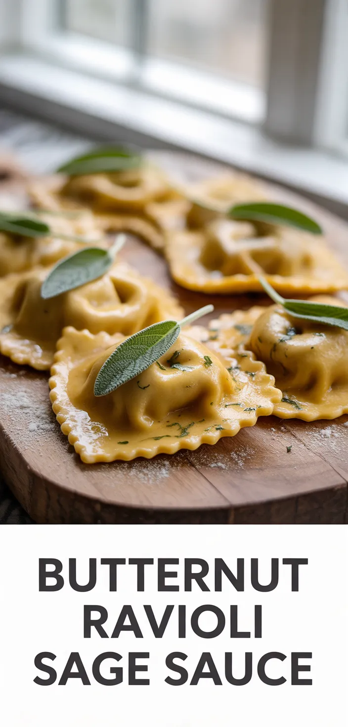 A photo of HOMEMADE BUTTERNUT SQUASH RAVIOLI WITH BROWN BUTTER SAGE SAUCE Recipe