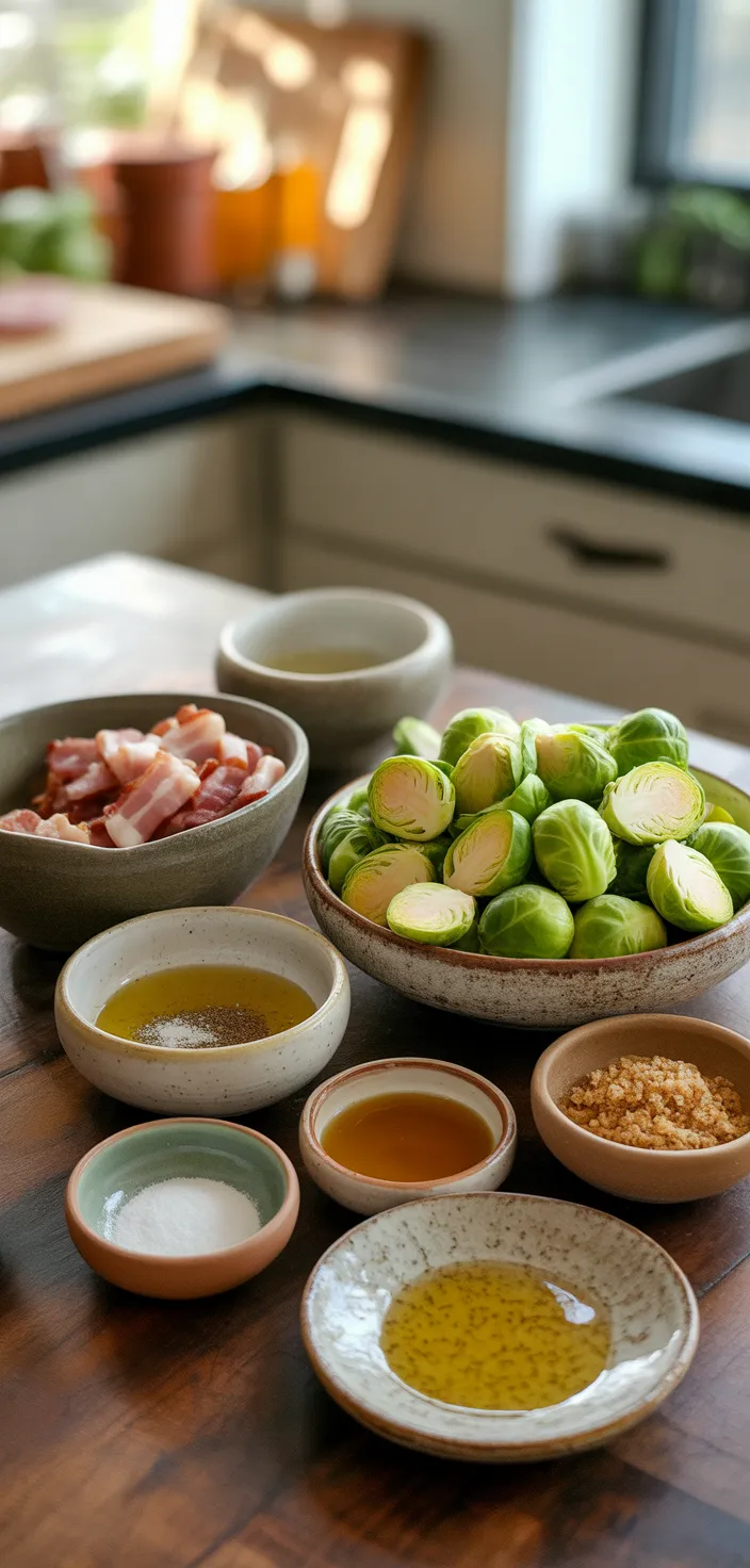 Ingredients photo for Crispy Honey Mustard Brussels Sprouts With Bacon Recipe