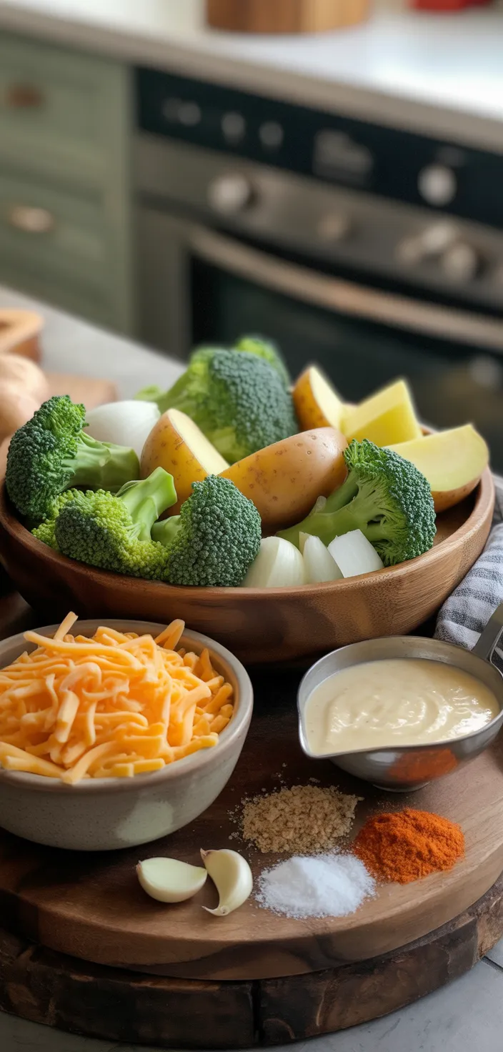 Ingredients photo for Crockpot Potato Broccoli Cheddar Soup Recipe