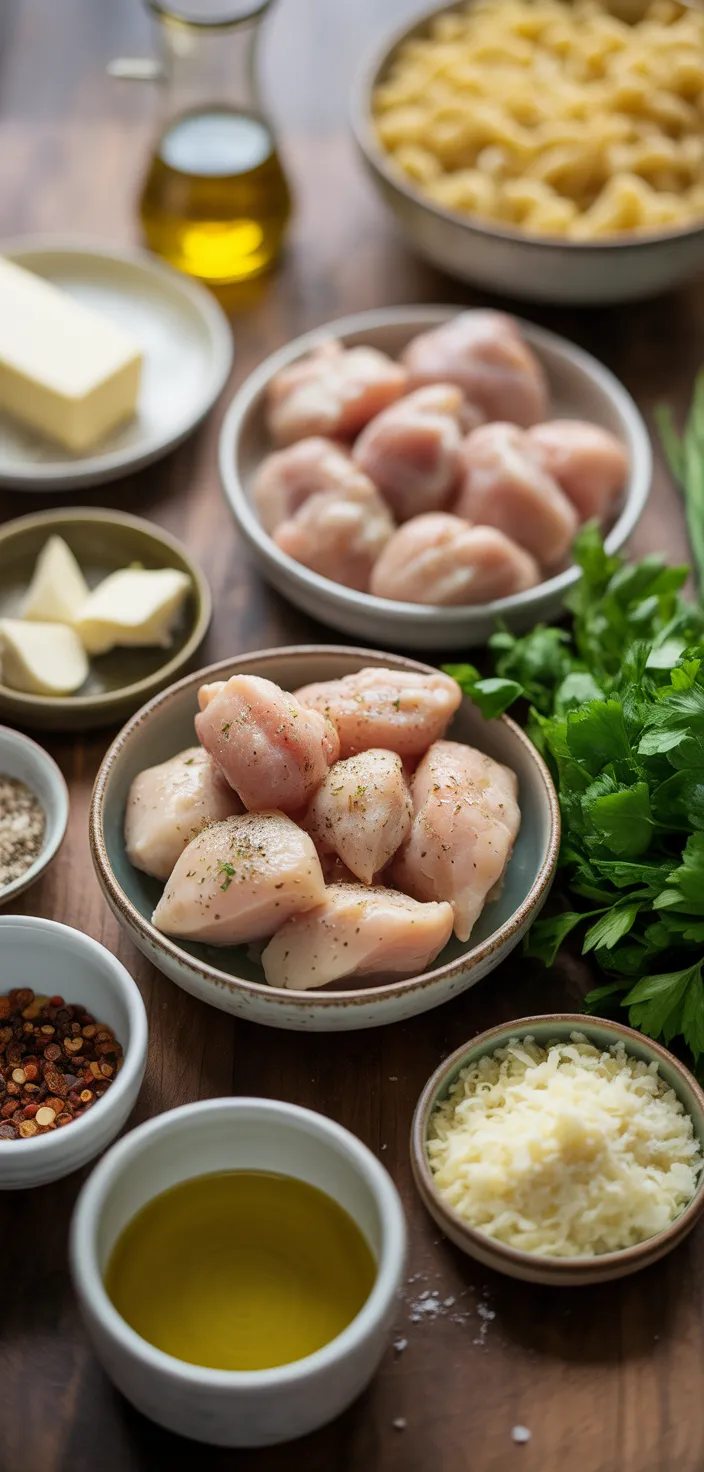 Ingredients photo for Garlic Butter Chicken Bites With Creamy Parmesan Pasta Recipe