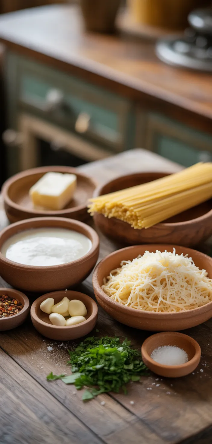 Ingredients photo for Garlic Parmesan Pasta Recipe