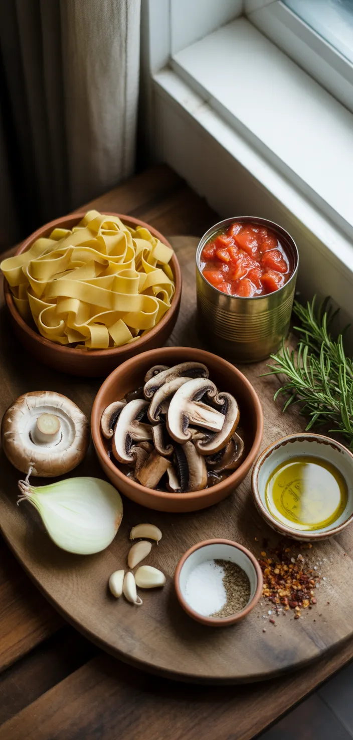 Ingredients photo for PAPPARDELLE PASTA WITH PORTOBELLO MUSHROOM RAGU Recipe