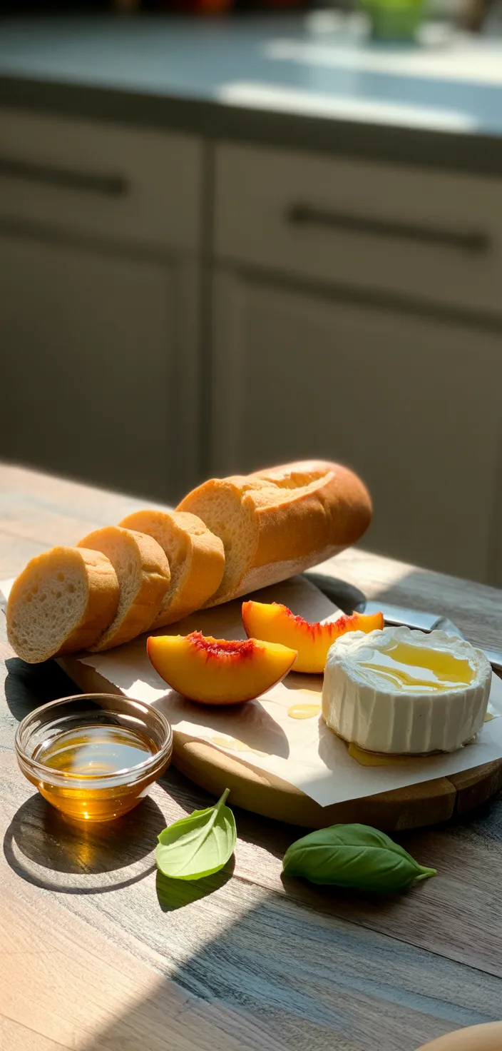 Ingredients photo for Peach Bruschetta With Goat Cheese And Honey Recipe