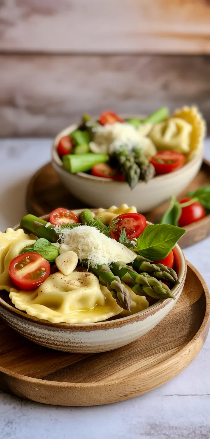 Ingredients photo for Ravioli With Tomatoes, Asparagus, Garlic, And Herbs Recipe