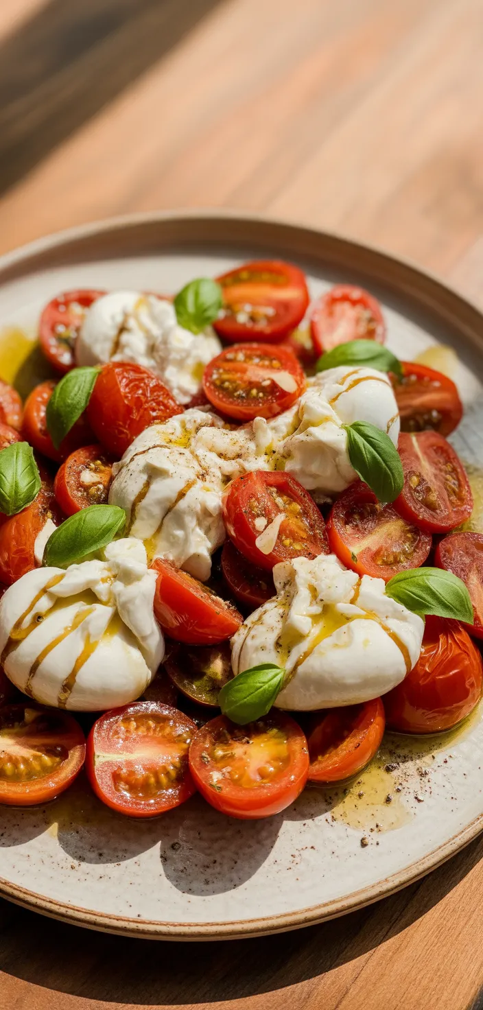 Ingredients photo for Roasted Tomato And Burrata Caprese Salad Recipe