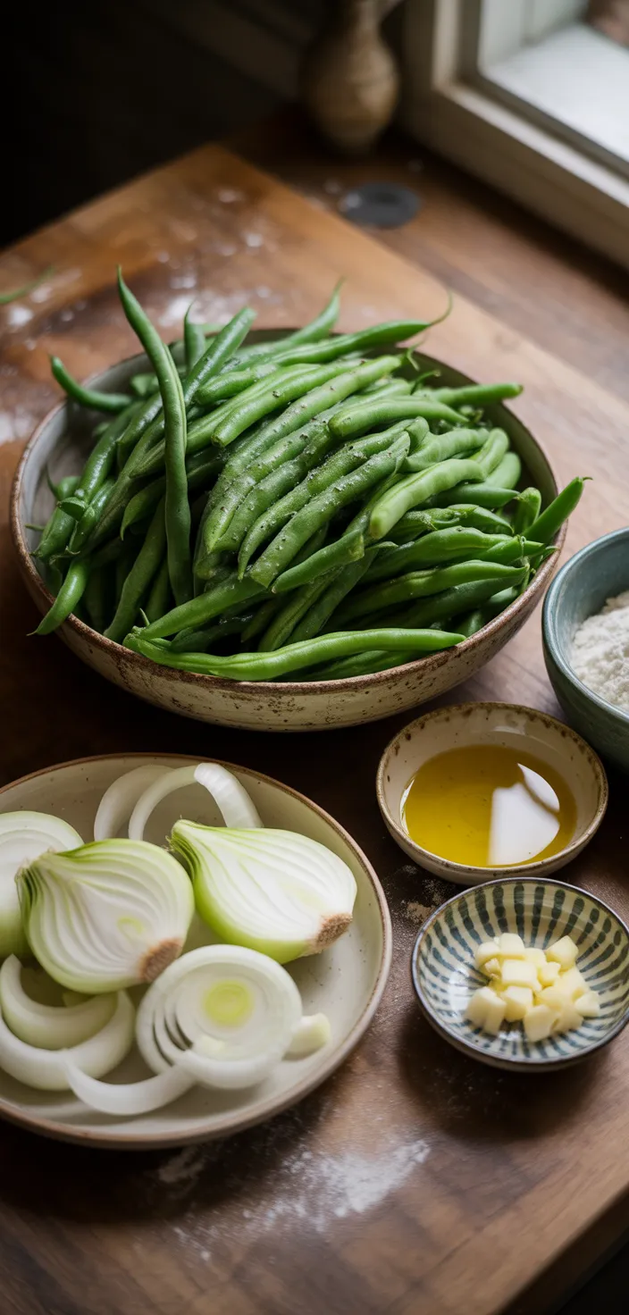 Ingredients photo for Sautéed Green Beans With French Onions Recipe