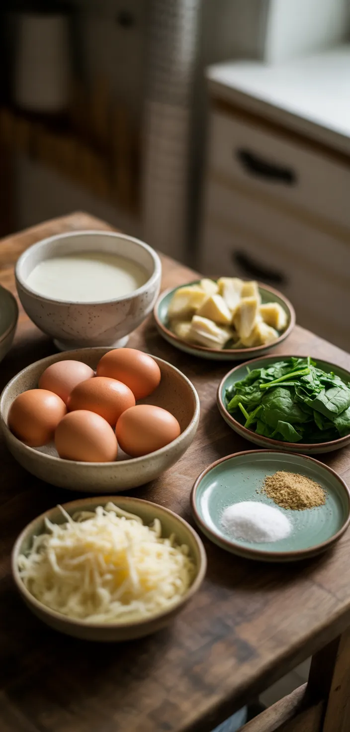 Ingredients photo for Spinach Artichoke Crustless Quiche Recipe