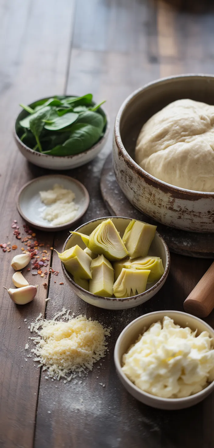 Ingredients photo for Spinach Artichoke Pizza Recipe