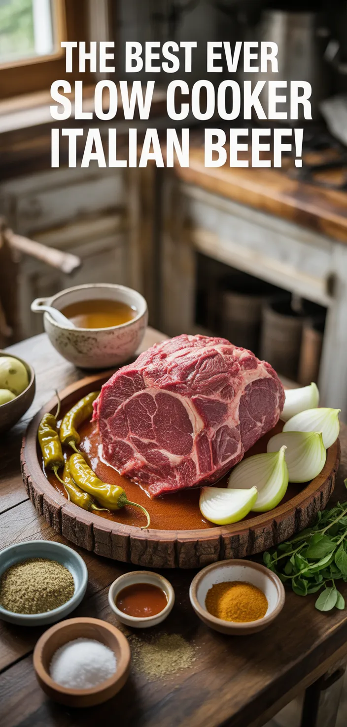 Ingredients photo for The BEST EVER Slow Cooker Italian Beef! Recipe