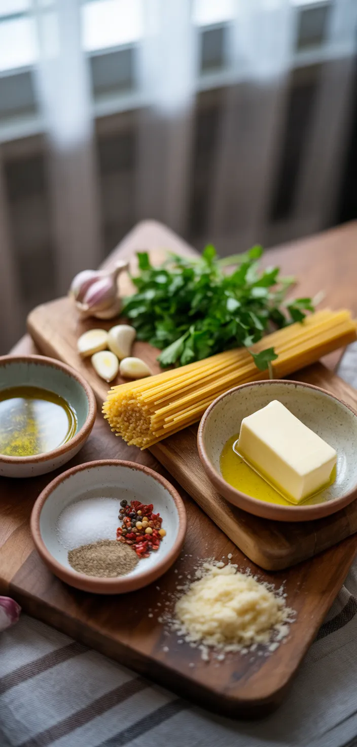 Ingredients photo for The SECRET To Amazing Garlic Butter Spaghetti Recipe