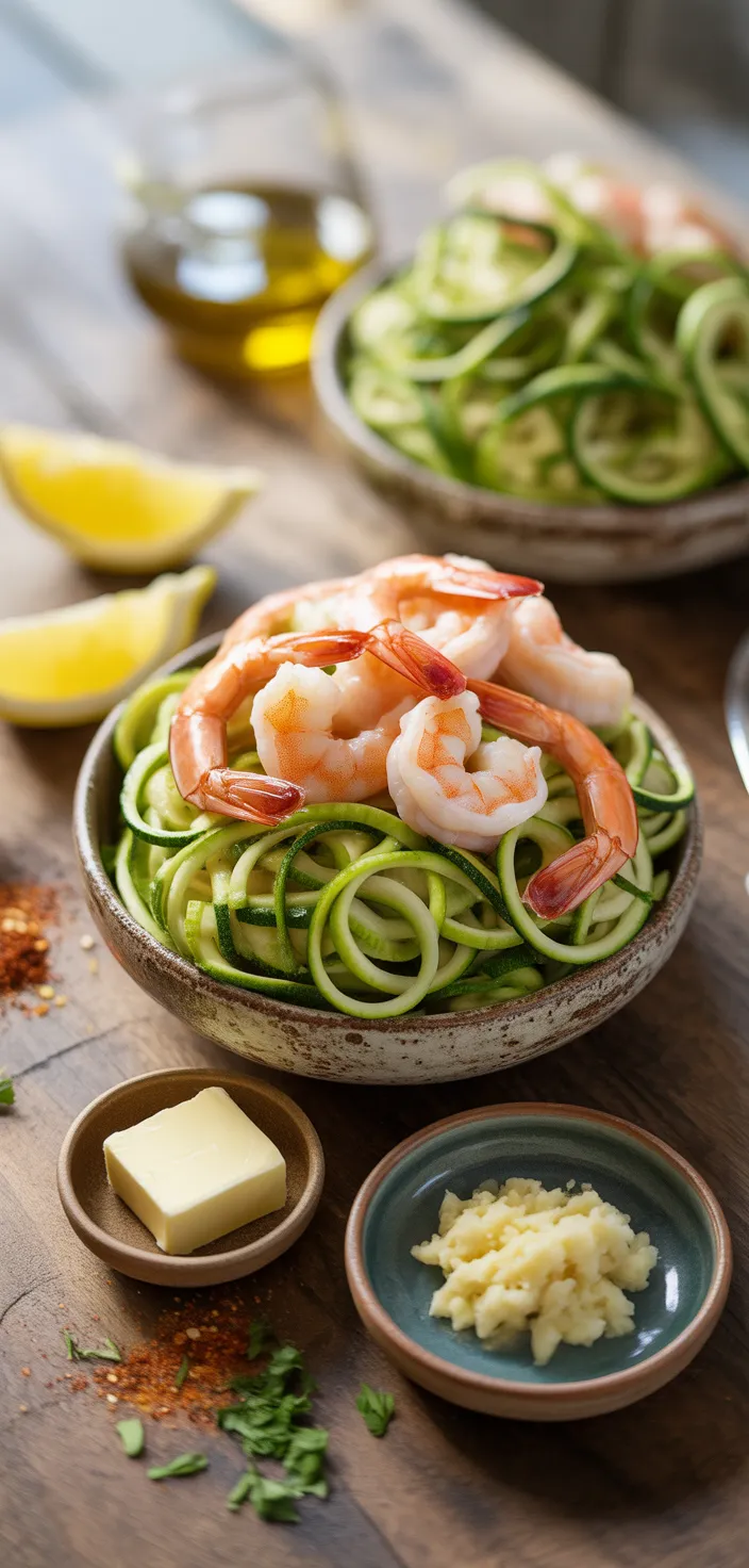 Ingredients photo for Zucchini Pasta With Lemon Garlic Shrimp Recipe