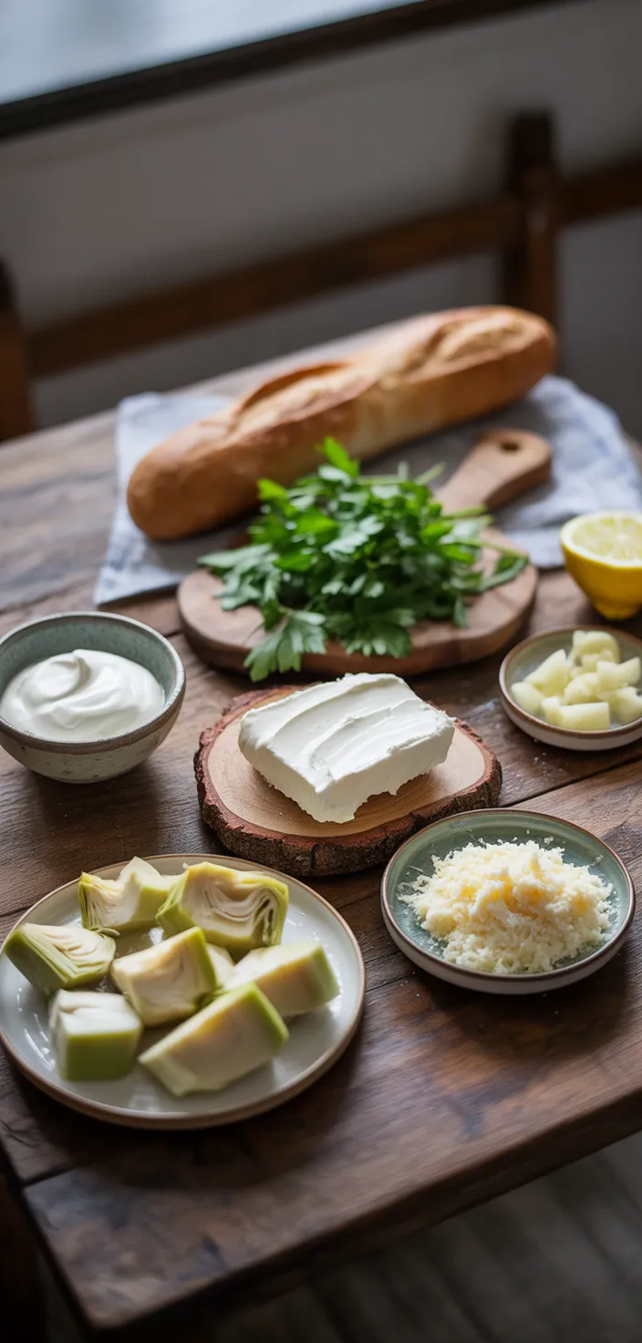 Ingredients photo for Artichoke Bruschetta {or} Hot Artichoke Dip Recipe