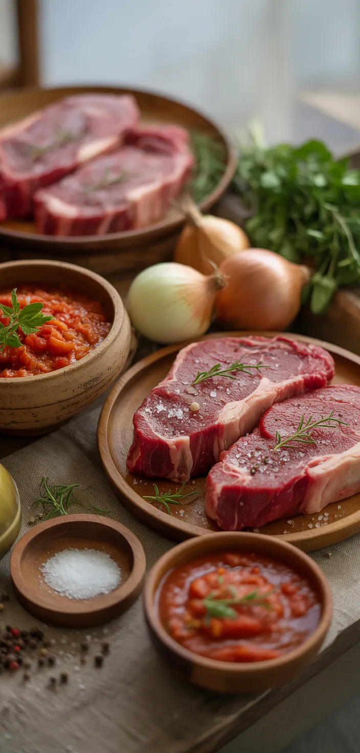 Ingredients photo for Authentic Italian Steak Pizzaiola Recipe With Tomato Sauce