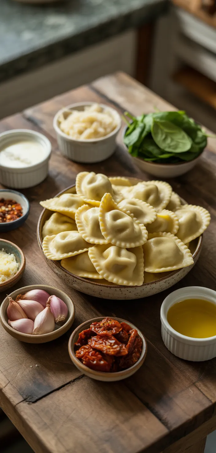 Ingredients photo for Creamy Tuscan Ravioli Recipe